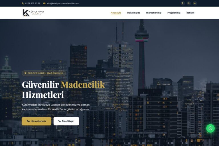 Kütahya Core Madencilik web sitesi önizlemesi
